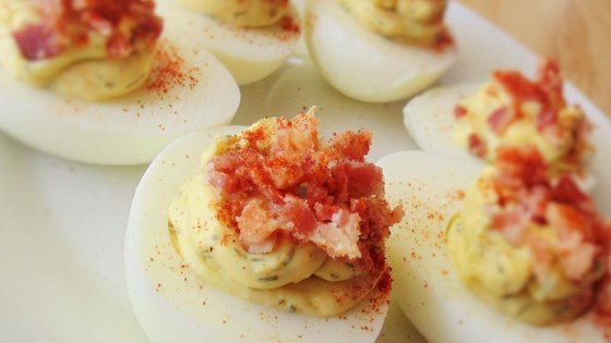 Dill-Infused Deviled Eggs with Bacon Crumble