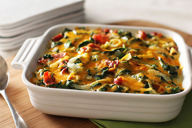 Cheesy Scalloped Potatoes with Bacon & Spinach