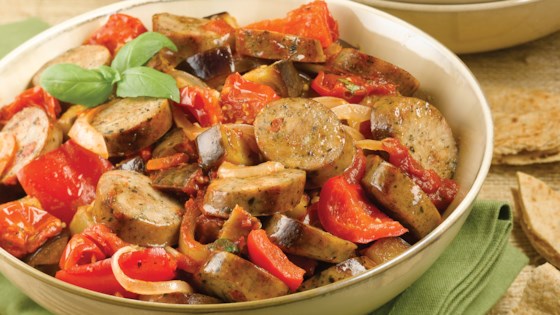 Sundried Tomato Chicken Sausage Ragu with Roasted Eggplant and Tomato