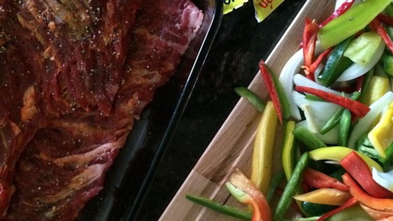 Churrasco (Stewed Skirt Steak) with Peppers and Onions