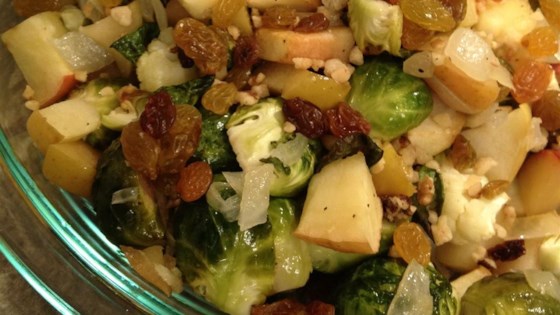 Roasted Brussels Sprouts with Apples, Golden Raisins, and Walnuts