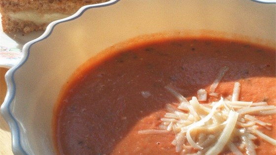 Spicy Tomato Bisque with Grilled Brie Toast